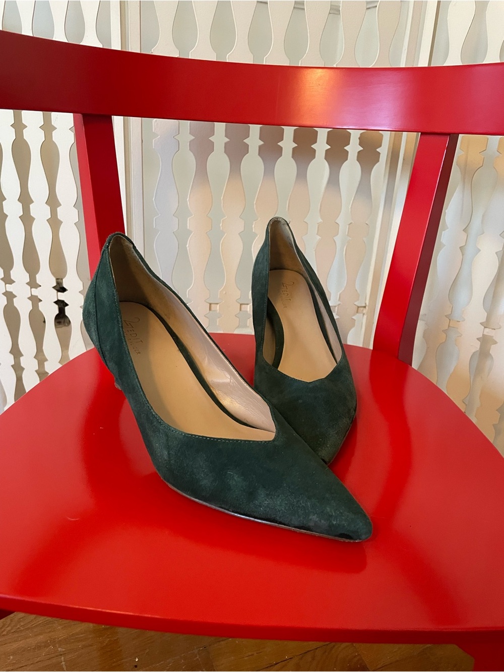 27 Edit by Naturalizer Dark Green Suede Pointed Toe Pumps, 9.5